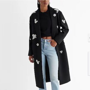 Express Sold Out Black Trench Coat with Embellishments